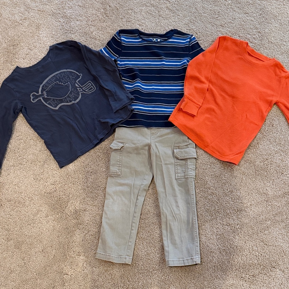 Jumping Beans Navy and Orange Long Sleeve Kids Tees. EUC. Set of 4. Boys.